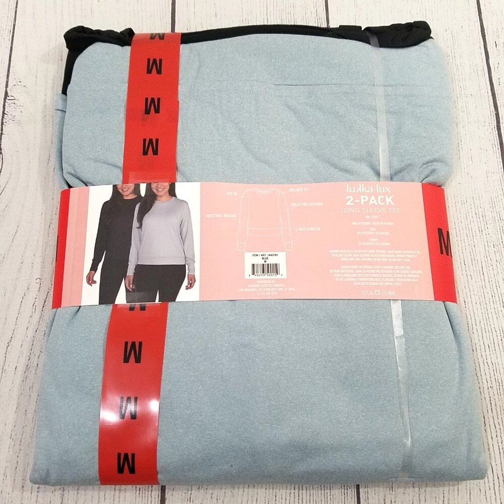 Lukka Lux Womens Long Sleeve Moisture Wicking Tee Sz Medium 2 Pack Blue/Black - Picture 3 of 4
